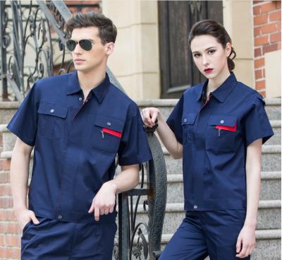 China Custom Mechanic Short Sleeve Summer Mechanic Work Wear Workwear Suits Breathable Tc Uniforms With Logo For Men And Women for sale