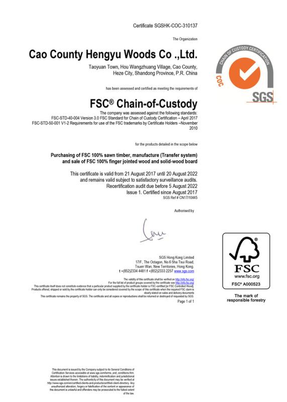 FSC - Cao County Hengyu Woods Co., Ltd.