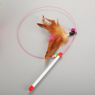 China Stocked Customize Steel Wire Cat Teaser Wand Toy Cat Head Interactive Teaser Toy Feather Faux Fur Toy for sale