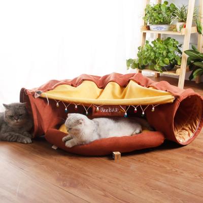 China Soft Foldable Wholesale Breathable 2 in 1 Cat Play Tunnel Bed and Mat Bed Cat Tunnel Tubes for sale