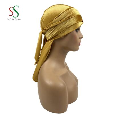 China Fashion SS Hair Packaging Custom Embroidery Velvet Durag No Logo Ready To Ship Wholesale Velvet Durag for sale