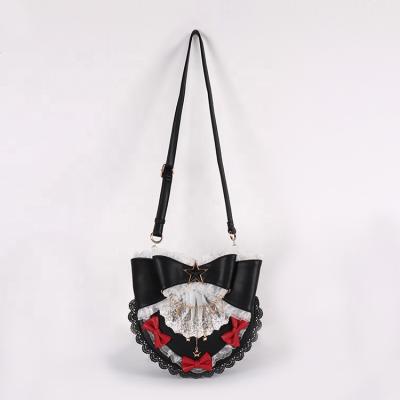 China Lolita Bag Shoulder Waterproof High Quality Custom PU Leather Bow Lace Up Cross Decorated Ladies - Body Bag for sale