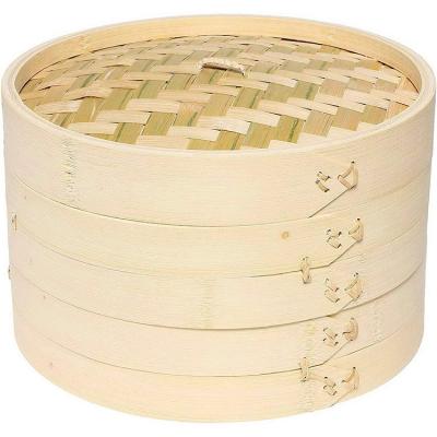 China Sustainable Handmade Craft 10 Inch 2 Tier Natural Bamboo Food Vegetable Steamer Basket for sale