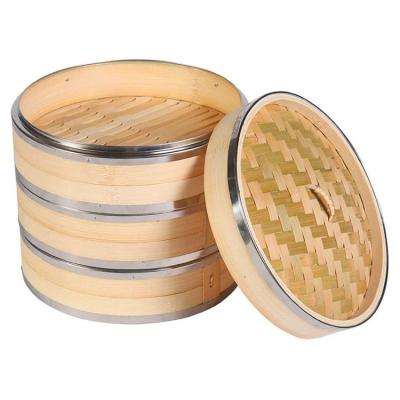 China Sustainable 2 Tier Premium Organic Bamboo Steamer With Stainless Steel Lid And Ring for sale