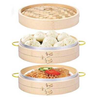 China High quality 100% natural handmade bamboo steamer with lid and side handles for kitchen for sale