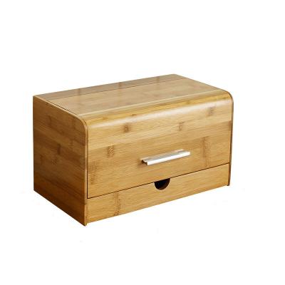 China Freshness Keeping Bread Box Countertop Bread Storage Box Bamboo Kitchen Food Storage Bin With Drawer for sale