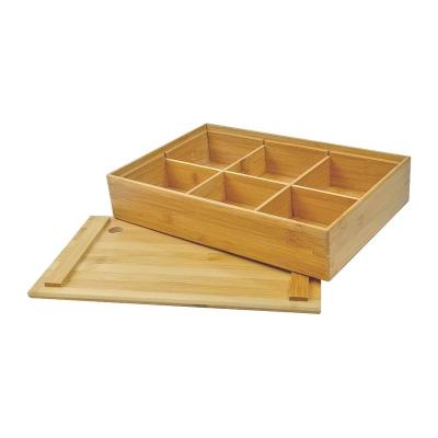 China Eco-Friendly Bamboo Tea Bag Box Snacks Candy Nuts Tea Chest Box With Lids Bamboo With 6 Compartments for sale