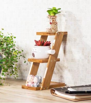 China Eco-Friendly 3 Layered Plant Stand Natural Bamboo Flower Pot Rack Bamboo Desktop Flower Stand for sale