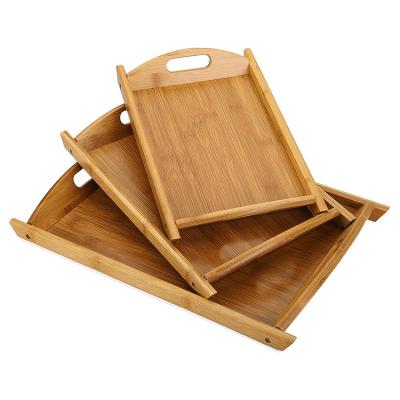 China Sustainable Plant Bamboo Serving Tray Set Of 3 With Handles , Cheap Rectangle Food Serving Set For Kitchen for sale