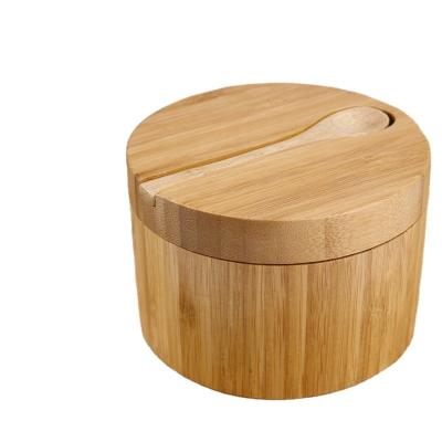 China Sustainable Small Size Bamboo Kitchen Salt Storage Box With Lid And Spoon for sale