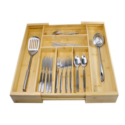 China Eco-friendly Kitchen Wholesale Drawer Cutlery Adjustable Bamboo Tray for sale