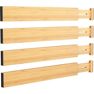 China Expandable Expandable Bamboo Organizer 4 Pack Drawer Dividers For Kitchen Bedroom for sale