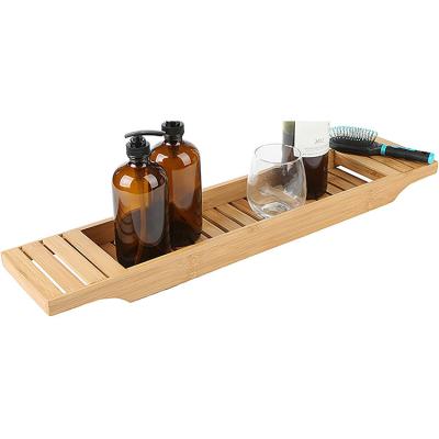 China Sustainable Ready To Use Natural Bamboo Bath Tray Tub Trolley For Shampoo for sale