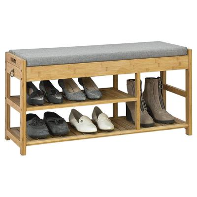 China Durable Manufacturing Customized Design Bamboo Shoe Rack Bench With Cushion And Drawer for sale