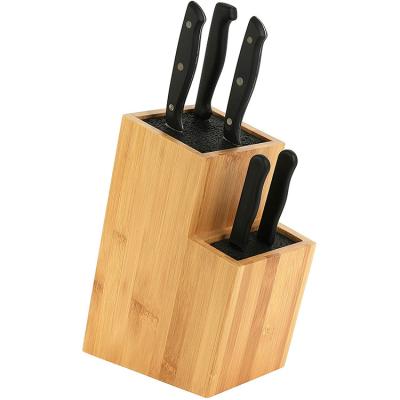 China Sustainable Two Tier Slotless Universal Bamboo Knife Block Holder With Removable Bristle for sale