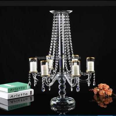 China Morden Beads Crystal Cheap 7 A.M. Hanging Glass Candelabras For Wedding Decorations for sale