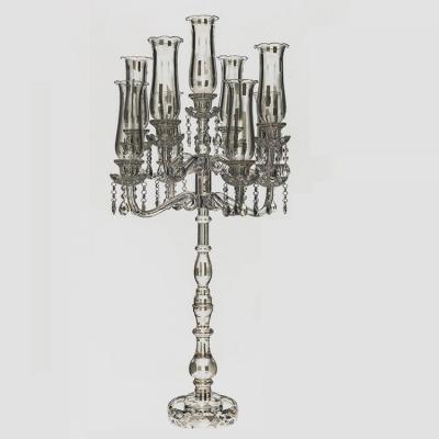 China Wholesale Wedding Large Morden Glass 9 Arm Floor Cylinder Decorative Crystal Candelabras For Weddings for sale