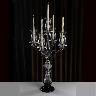 China Europan 5 Arms White Crystal Candelabra Wedding Candlestick For Table Centerpiece for sale