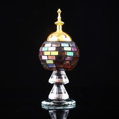 China High Quality Transparent Color Crystal Incense Burner Bukhoor Unique Arabic Censer Decoration With Metal Plate for sale