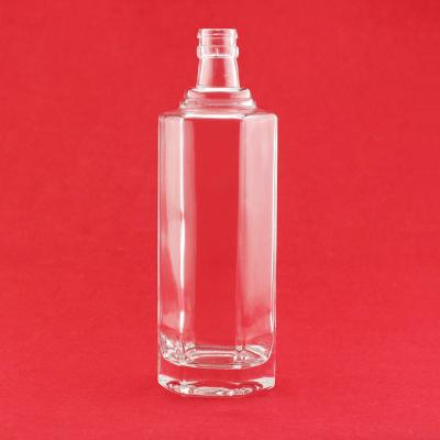 China Super Whiskey 500ml 750ml Flint Hexagon Bottle Transparent Whiskey Glass Bottle With Pull Ring Cap for sale