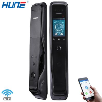 China 208 (Fingerprint and Code Together) HUNE Mode WIFI APP 3D Face ID Camera AUTO Door Lock with Fingerprint Code Rfid Card and Key Black for sale