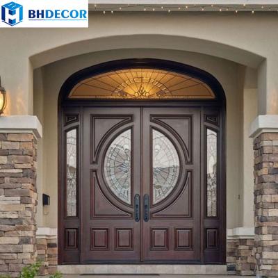 China Sound Insulation Luxury Home Florida Mahogany Exterior Glass Around Front Door With Frame Sidelight Entrance Entry Side Panels for sale