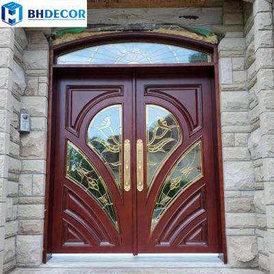 China European Italian Sound Insulation Design 3 Tile Designs Front Door For Home Houses Oval Villa Waterproof Tempered Glass Wooden Compound Stain for sale