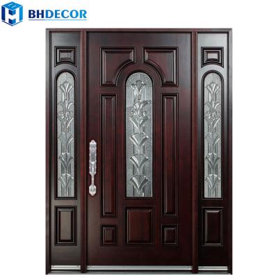 China Simple Design Sound Insulation Foshan Decor Frame Exterior Entrance Front Door Solid Wood Hispanic American Traditional Teak Double Texture for sale