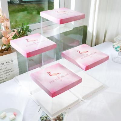 China Recyclable Luxury Custom White Clear Round Square Cake Box PVC Transparent Birthday Party Favor Box for sale