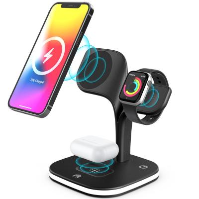 China Universal Station Magnetic Wireless Charger 15W Leaf 5 in 1 Station Magnetic Wireless Charger 15W Dock with Night Light for iPhone 13 for sale