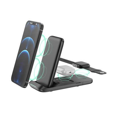 China Cell Phone Folded STR Wireless Charger Stand 3in1 For iPhone 3in1 Phone Watch Fast Wireless Charger Charging St for sale