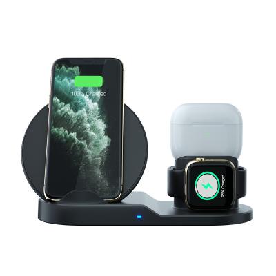 China Smart Watch Desktop Charging Station 10w Pad Fast Charging Qi Wireless Charger Stand 3 in 1 for iphone for sale