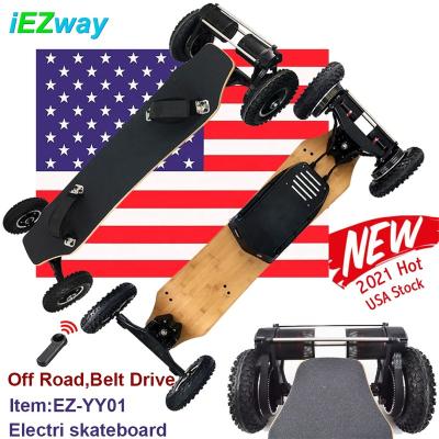 China 2021 USA Warehouse Unisex iEZway Drop Shipping Dual Belt Drive 4 Wheel All Terrain Off Road Skate Electronic Board Electric Skateboard for sale