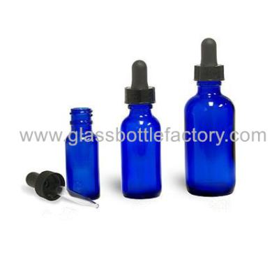 China 0.5oz,1oz,2oz Cobalt Blue Boston Round Glass Bottle With Black Dropper for sale