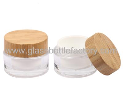 China 30g Clear Glass Cream Jar With Bamboo Lid for sale