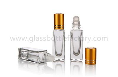 China 6ml Clear Square Perfume Roll On Glass Bottle With Cap and Roller for sale