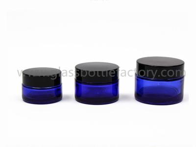 China 20g,30g,50g Blue Round Glass Cosmetic Jars With Lid for sale