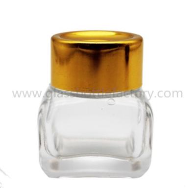 China 15g Clear Square Glass Cosmetic Jar With Gold Lid for sale