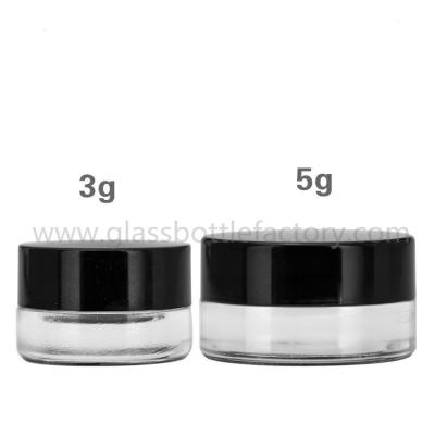 China 3g and 5g Clear Glass Eye Cream Jars With Black Lids for sale