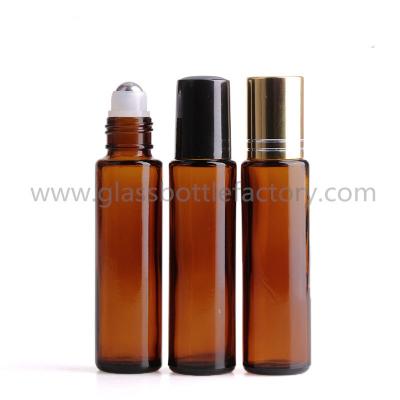 China 15ml Amber Round Perfume Roll On Bottle With Cap and Roller for sale