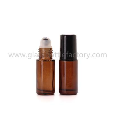 China 5ml Amber Perfume Roll On Bottle With Cap and Metal Roller for sale