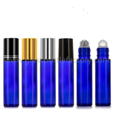 China 10ml Blue Round Perfume Roll On Bottles With Caps And Rollers for sale