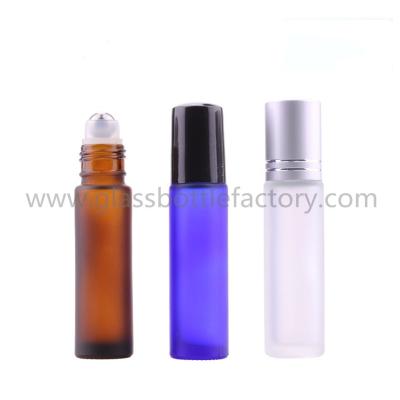 China 10ml Amber,Blue Frost Perfume Roll On Bottles With Caps and Rollers for sale