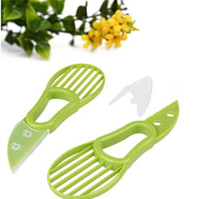 China 2021 Sustainable Green Plastic Amazon Food Grade Fruit Vegetable Tools 3 in 1 Avocado Slicer for sale