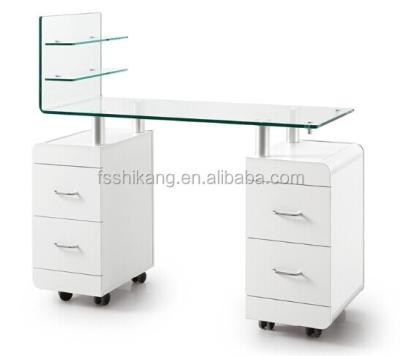 Cina White Glass Nail Salon Furniture Nail Salon Table Commercial Nail Furniture Plastic in vendita