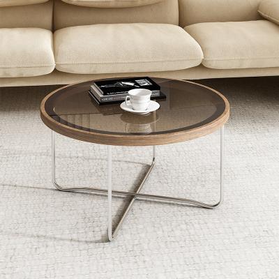 China Simplicity Small Adjustable Clear Side Black Gray Round Glass Industrial Metal Coffee Table Wood Table (Other) for sale