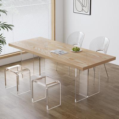 China (Other) Modern Design Dining Table Adjustable Transparent Acrylic Solid Wood Top Rectangular Dining Table Set for sale