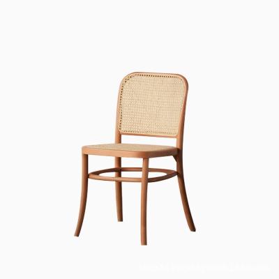 China Modern Comfortable Woven Natural Rattan Dining Chair Balcony Cafe Restaurant High Quality Solid Wood Chair for sale