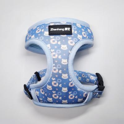 China Hot Sale Personalized Neoprene Pet Harness Reversible Custom Pattern Printing Adjustable Dog Harness With Leash for sale