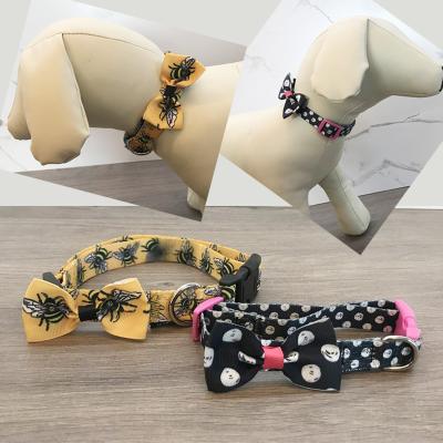 China Custom Pet Supplies Luxury Bowknot Bowtie Pattern Polyester Necklace Adjustable Cat Dog Collars for sale